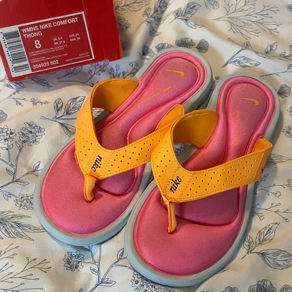 Nike Pink and Orange Women's Comfort Thong Sandals